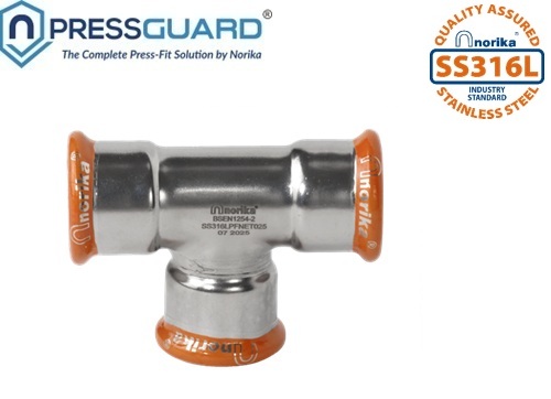 keluli tahan karat 316L press-fit sama tee